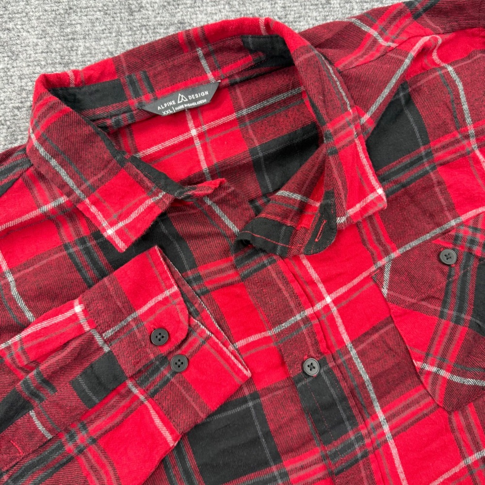 Alpine Design Flannel Shirt XXL Red Black Plaid Long Sleeve Button Up Men's